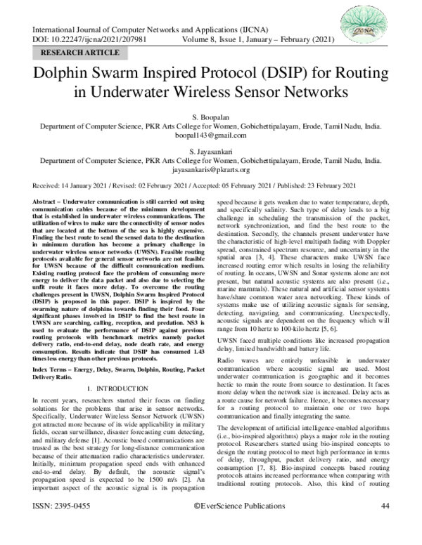(PDF) Dolphin Swarm Inspired Protocol (DSIP) for Routing in Underwater ...