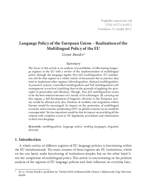 (PDF) Language Policy of the European Union - Realization of the ...