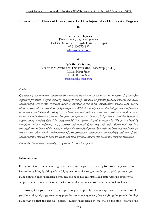 (PDF) Reviewing the Crisis of Governance for Development in Democratic ...