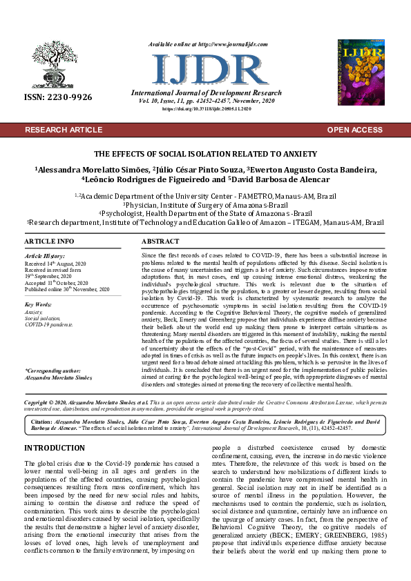 (PDF) THE EFFECTS OF SOCIAL ISOLATION RELATED TO ANXIETY