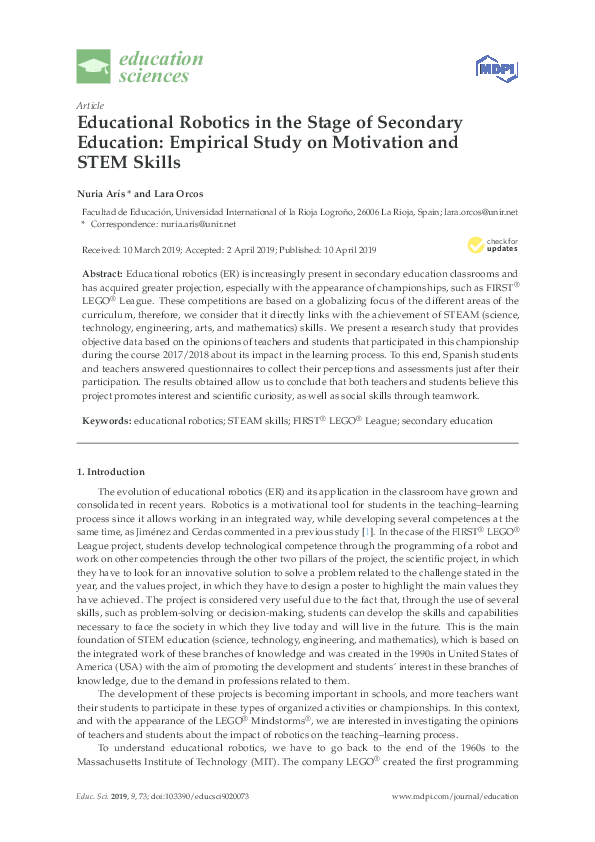 (PDF) Educational Robotics in the Stage of Secondary Education ...