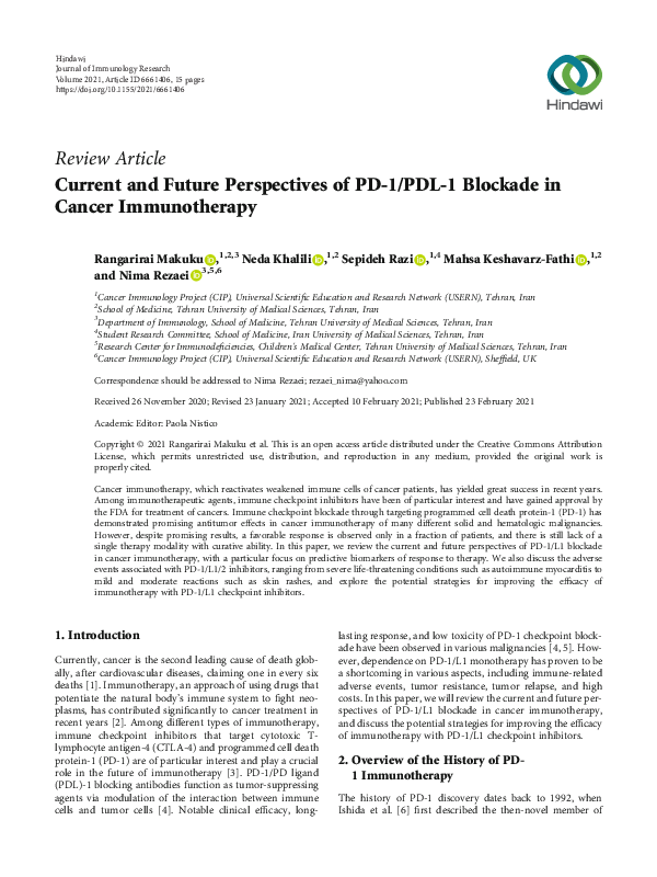 (PDF) Review Article Current and Future Perspectives of PD-1/PDL-1 ...