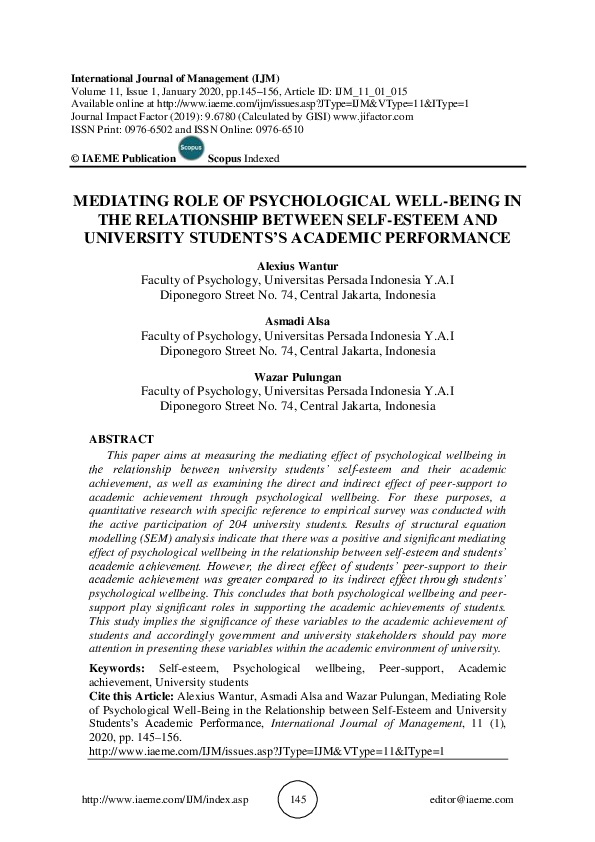 (PDF) MEDIATING ROLE OF PSYCHOLOGICAL WELL-BEING IN THE RELATIONSHIP ...
