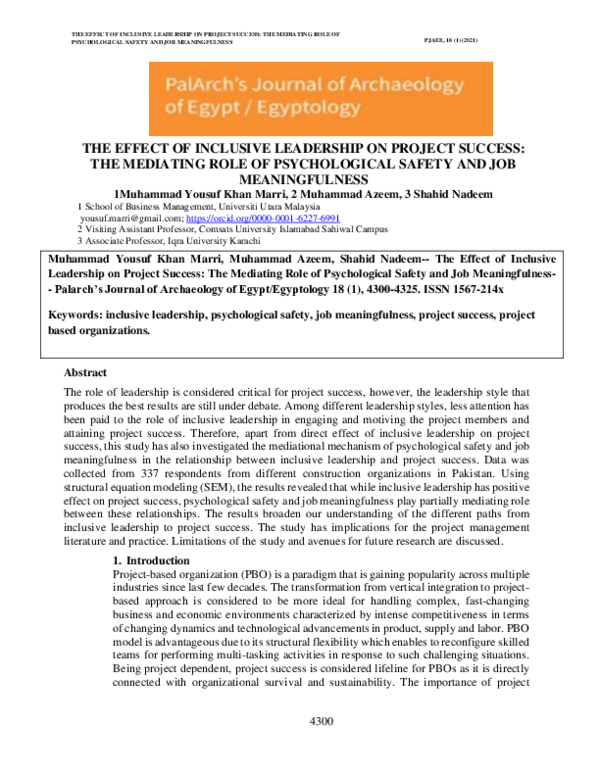(PDF) The Effect of Inclusive Leadership on Project Success