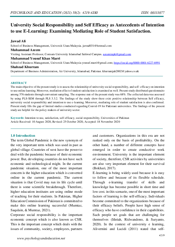 (PDF) University Social Responsibility and Self Efficacy as Antecedents ...