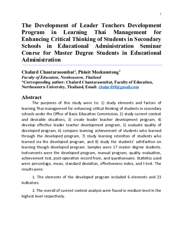 (DOC) The Development of Leader Teachers Development Program in ...