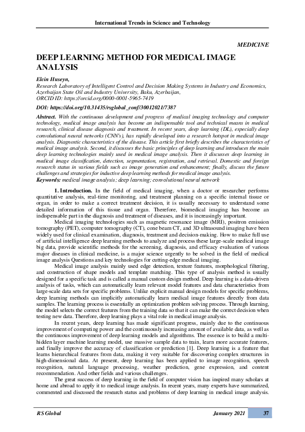 (PDF) Deep Learning Method for Medical Image Analysis Dr. Elcin