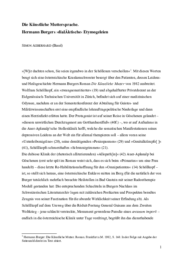 DOC) Die Knstliche Muttersprache. Hermann Burgers dialektische Etymogeleien