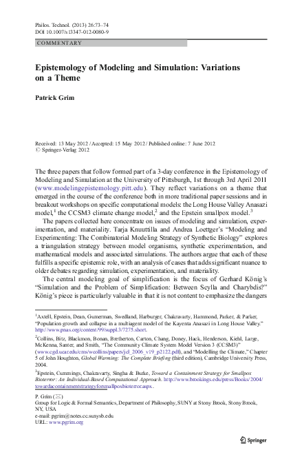 (PDF) Epistemology of Modeling and Simulation: Variations on a Theme