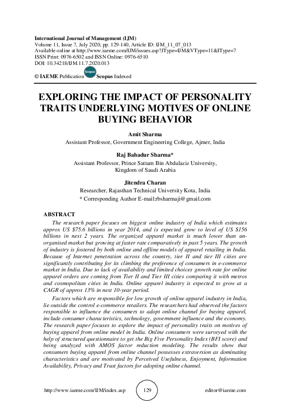(PDF) EXPLORING THE IMPACT OF PERSONALITY TRAITS UNDERLYING MOTIVES OF ...