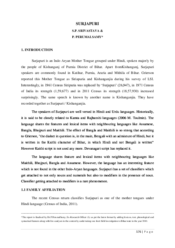 (PDF) A Linguistic Description of Surjapuri Mother Tongue Spoken in ...