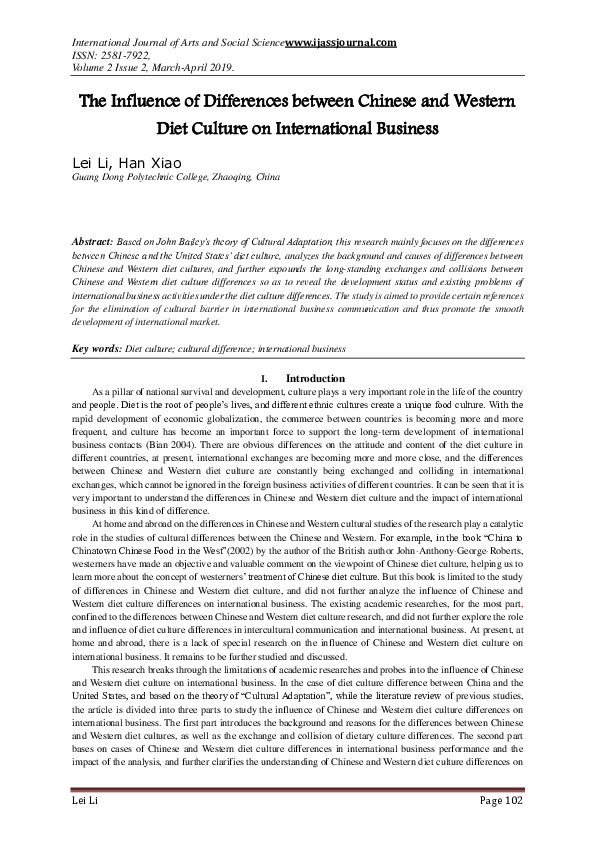 (PDF) The Influence of Differences between Chinese and Western Diet ...