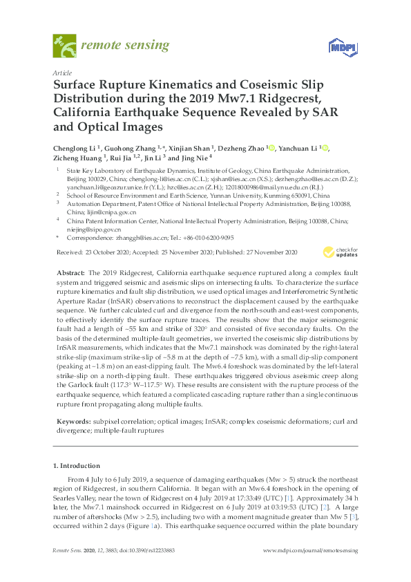 (PDF) Surface Rupture Kinematics and Coseismic Slip Distribution during ...