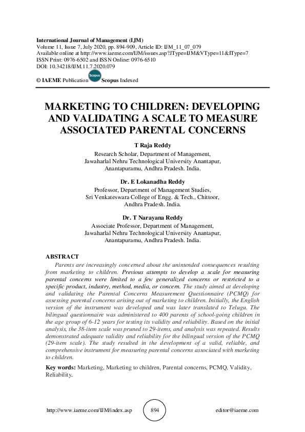 (PDF) MARKETING TO CHILDREN: DEVELOPING AND VALIDATING A SCALE TO ...