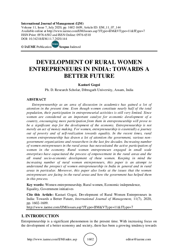 (PDF) Development of Rural Women Entrepreneurs in India: Towards a ...
