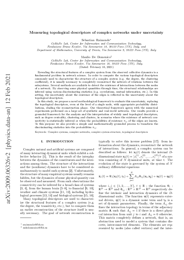 (PDF) Measuring topological descriptors of complex networks under ...