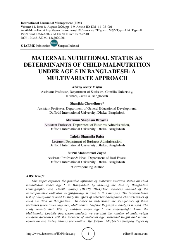 (PDF) MATERNAL NUTRITIONAL STATUS AS DETERMINANTS OF CHILD MALNUTRITION ...