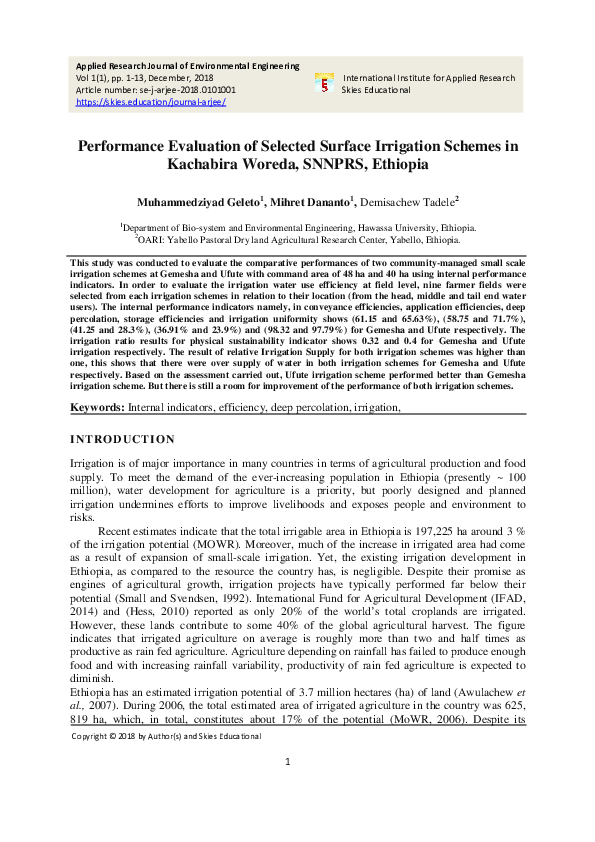 (PDF) Performance Evaluation of Selected Surface Irrigation Schemes in