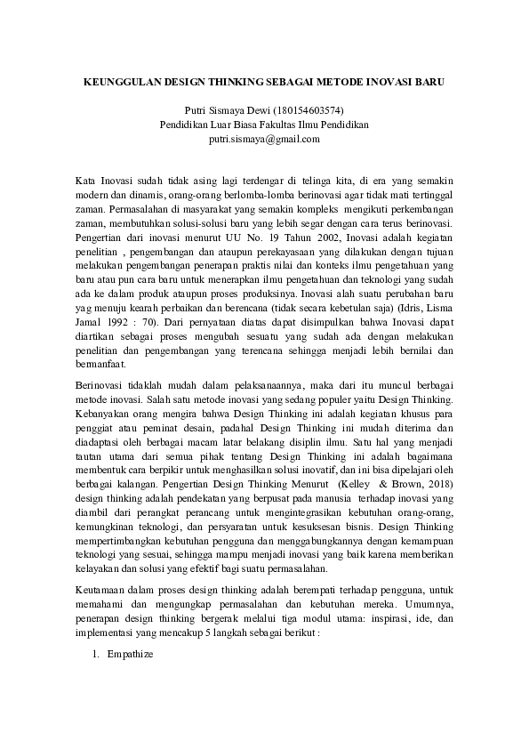 (DOC) KEUNGGULAN DESIGN THINKING SEBAGAI METODE INOVASI BARU