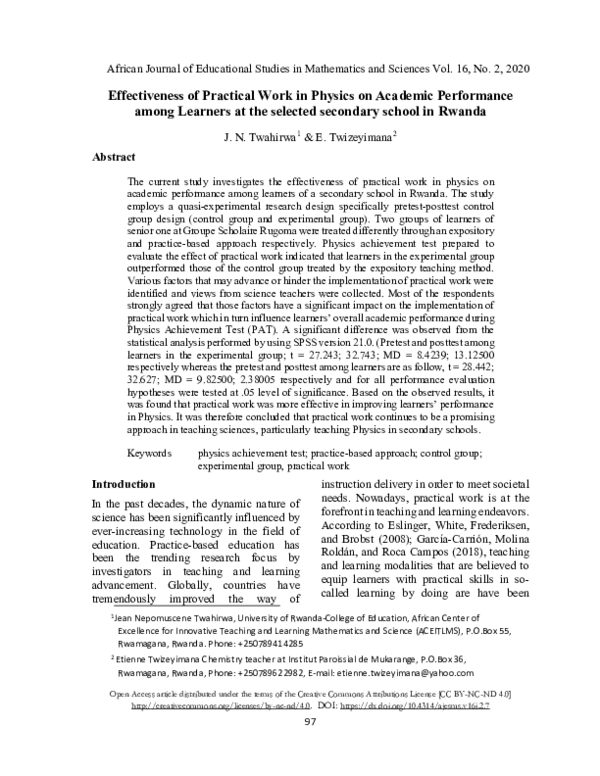 (PDF) Effectiveness of Practical Work in Physics on Academic ...