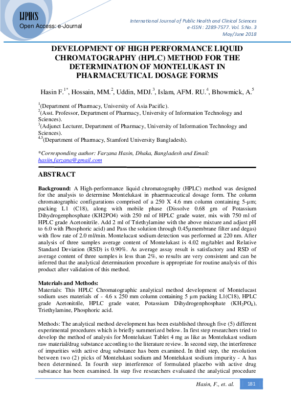 (PDF) DEVELOPMENT OF HIGH PERFORMANCE LIQUID CHROMATOGRAPHY (HPLC ...