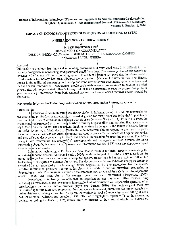 (PDF) IMPACT OF INFORMATION TECHNOLOGY (IT) ON ACCOUNTING SYSTEM