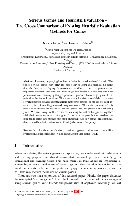 (PDF) Serious Games and Heuristic Evaluation – The Cross-Comparison of ...