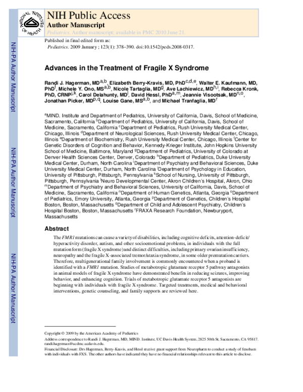 (PDF) Advances in the Treatment of Fragile X Syndrome