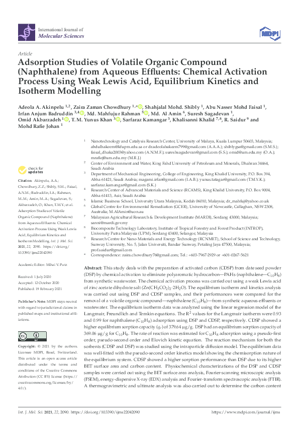 (PDF) Adsorption Studies of Volatile Organic Compound (Naphthalene