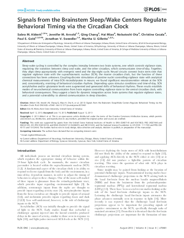 (PDF) Signals from the brainstem sleep/wake centers regulate behavioral ...