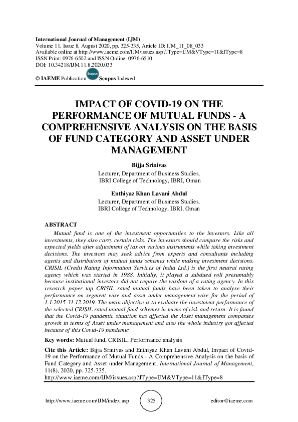 (PDF) IMPACT OF COVID-19 ON THE PERFORMANCE OF MUTUAL FUNDS - A ...