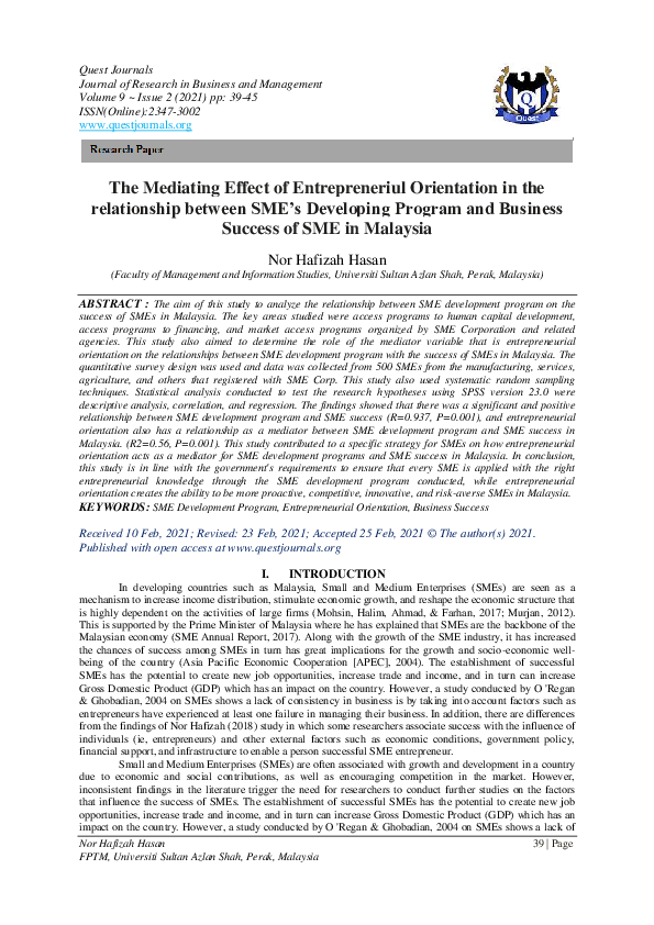 (PDF) The Mediating Effect of Entrepreneriul Orientation in the ...