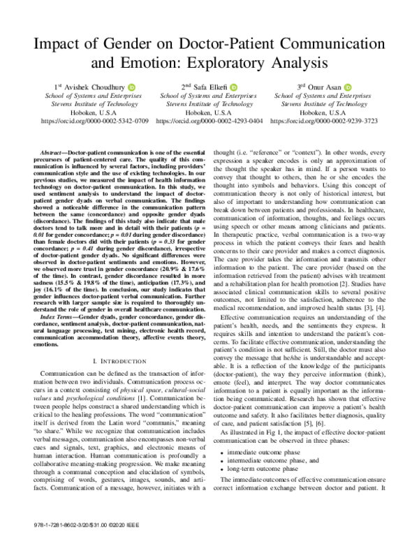 (PDF) Impact of Gender on Doctor-Patient Communication and Emotion ...