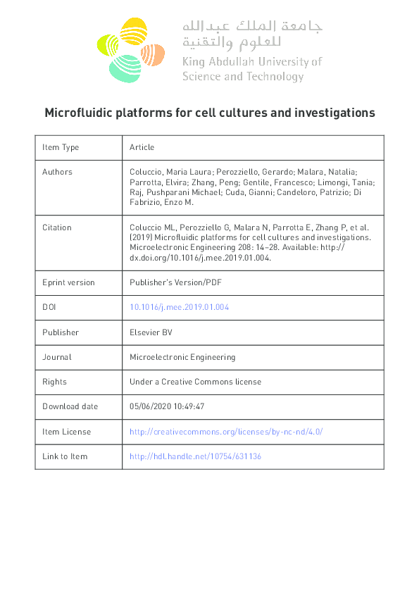 (PDF) Microfluidic platforms for cell cultures and investigations