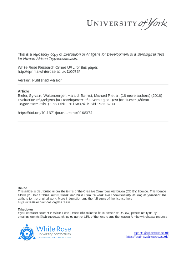 (PDF) Evaluation of Antigens for Development of a Serological Test for ...