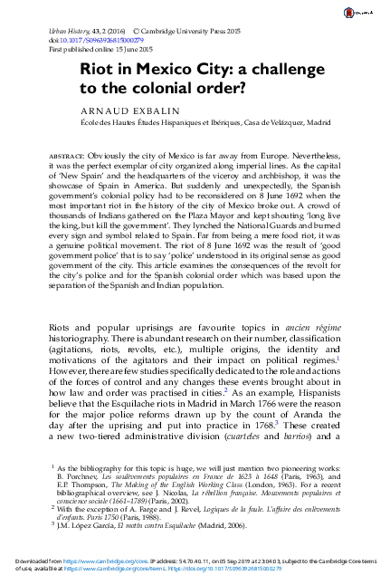 (PDF) Riot in Mexico City: a challenge to the colonial order?