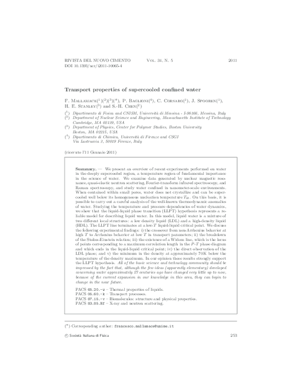 PDF) Transport properties of supercooled confined water ...