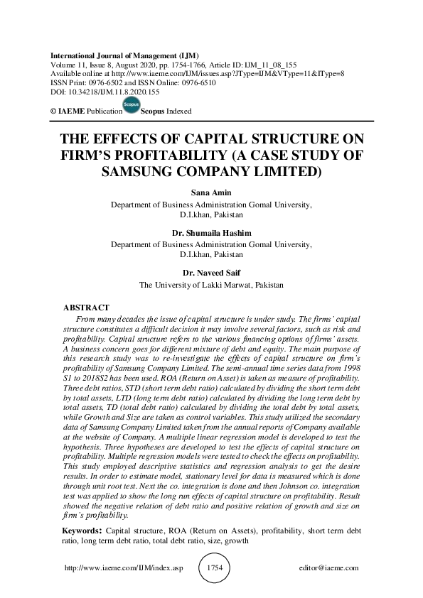 (PDF) THE EFFECTS OF CAPITAL STRUCTURE ON FIRM'S PROFITABILITY (A CASE ...
