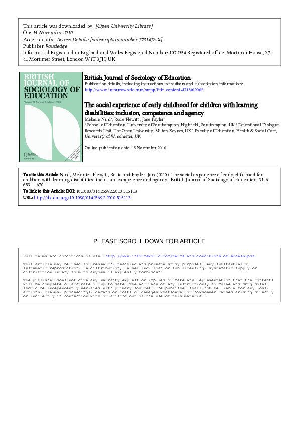 (PDF) The social experience of early childhood for children with ...