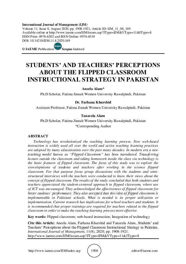 (PDF) STUDENTS’ AND TEACHERS’ PERCEPTIONS ABOUT THE FLIPPED CLASSROOM ...