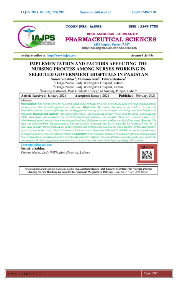 (PDF) IMPLEMENTATION AND FACTORS AFFECTING THE NURSING PROCESS AMONG ...