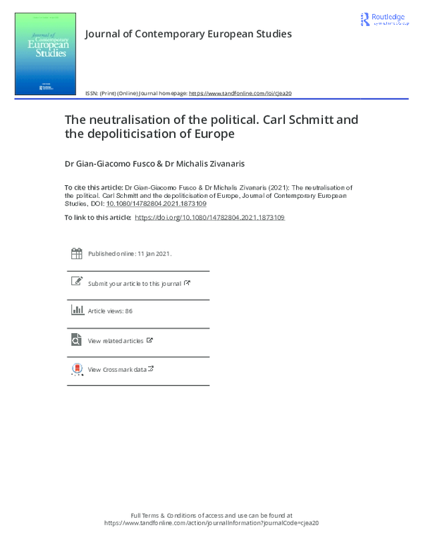 (PDF) The neutralisation of the political. Carl Schmitt and the ...