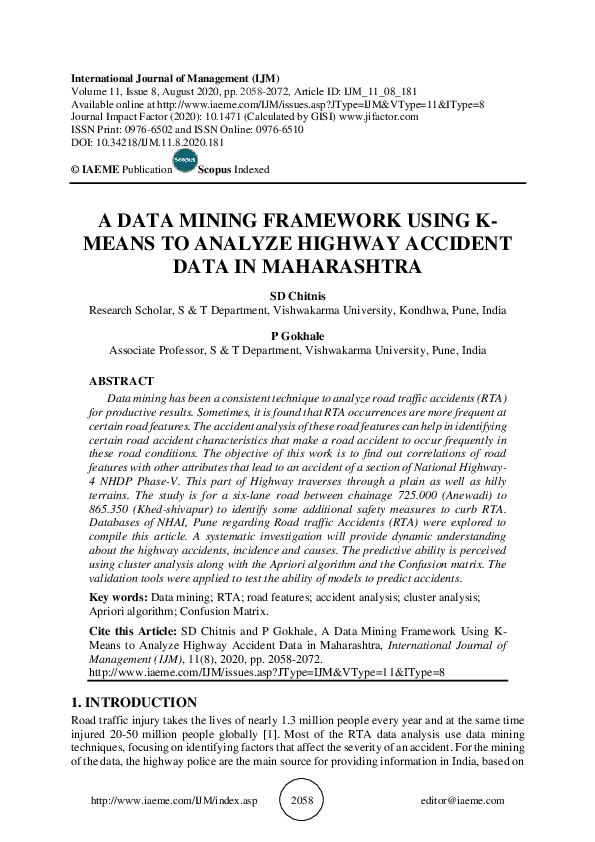 (PDF) A Data Mining Framework Using K-Means to Analyze Highway Accident ...