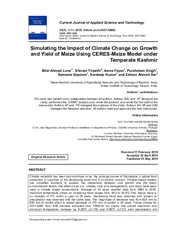(PDF) Simulating the Impact of Climate Change on Growth and Yield of ...