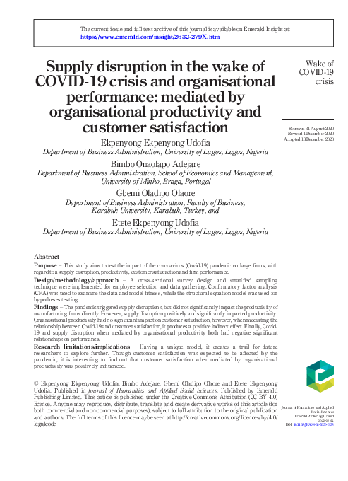 (PDF) Supply disruption in the wake of COVID-19 crisis and ...