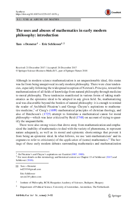 (PDF) The uses and abuses of mathematics in early modern philosophy ...