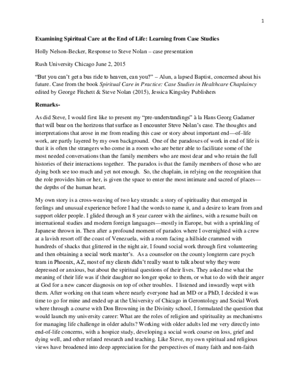 (PDF) Examining Spiritual Care at the End of Life: Learning from Case ...
