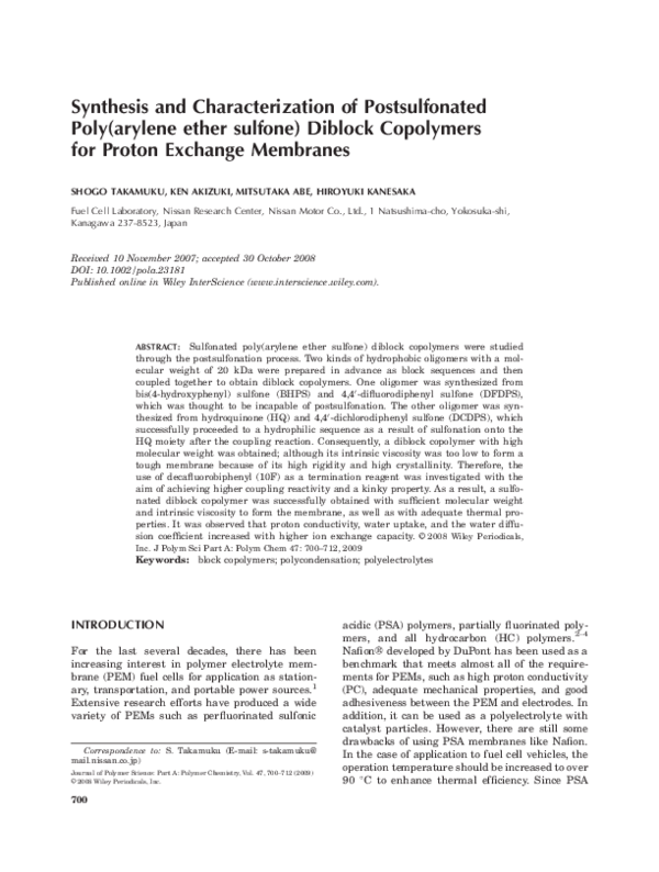 (PDF) Synthesis and characterization of postsulfonated poly(arylene ...