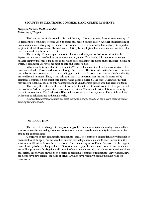 (DOC) SECURITY IN ELECTRONIC COMMERCE AND ONLINE PAYMENTS.