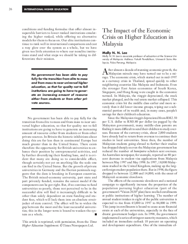 (PDF) The Impact of the Economic Crisis on Higher Education in Malaysia